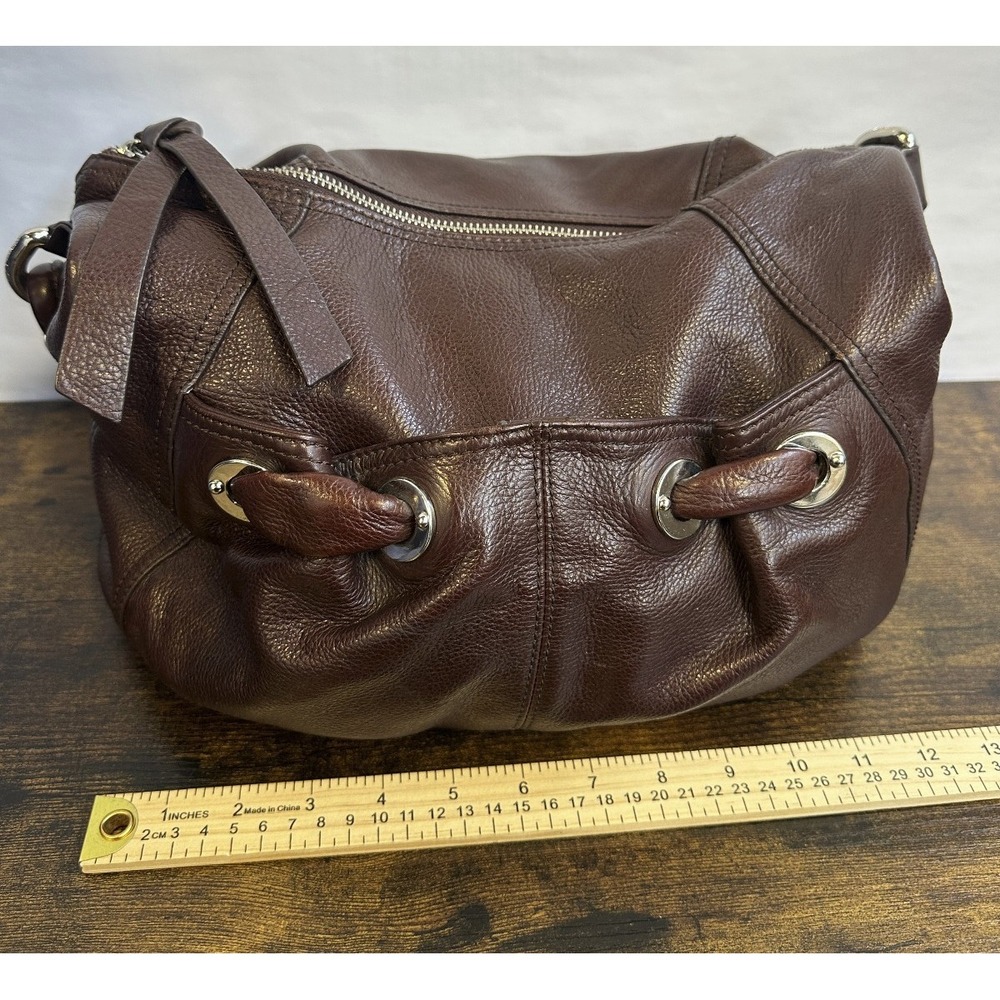 B. Makowsky Espresso Brown Pebbled Leather Hobo Bag Silver Hardware Western Boho - Picture 10 of 16